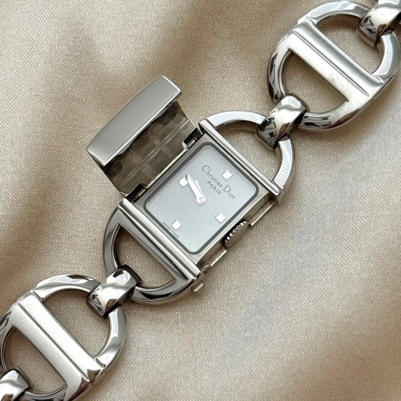 Dior Silver Link Bracelet Watch with Gold and Crystal Accent Bracelets - Picture 8 of 10